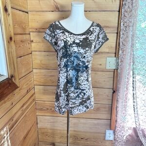 Vintage Burnout Cross Graphic Tee Womens Extra Large Green Mall Goth Affliction